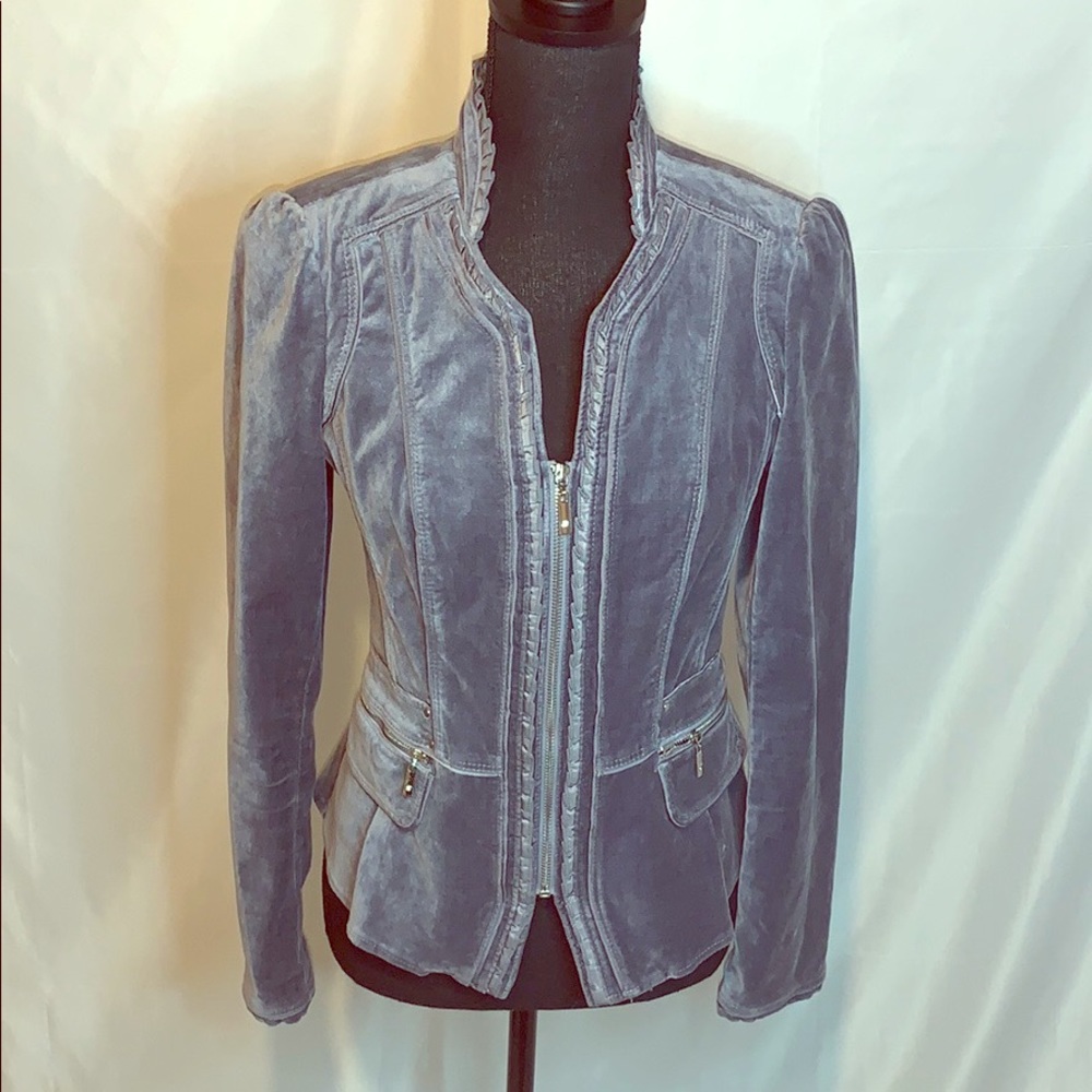 White House Black Market Lavender-Gray Velvet Zip Blazer